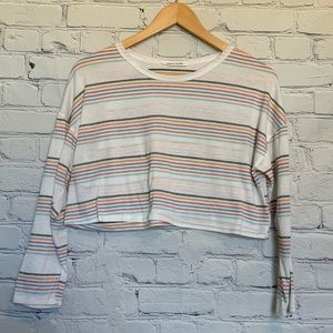 Anthropologie Caution to the Wind striped crop top with long sleeves  Medium